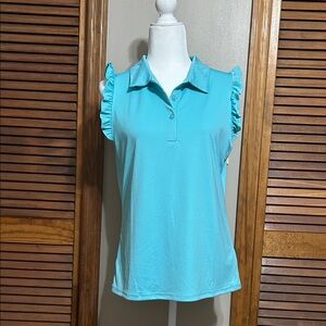 Turquoise Ruffle Sleeve Blouse